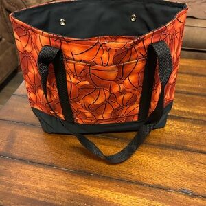 Handmade Basket Ball Orange Tote Bag with Black Handles